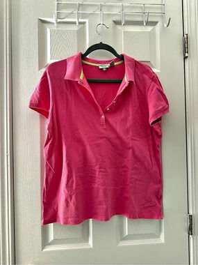 IZOD Bright Pink Stretch Polo Shirt with Lime Green Trim Size XL